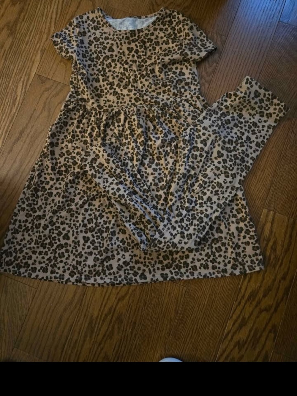 wonder nation Leopard Print Brown and Black Casual Kids Dress & Leggings 14/16